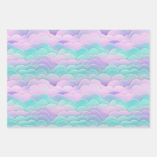 Kawaii Pastel Pink Blue Clouds Repeating Pattern Wrapping Paper Sheet
