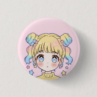 Kawaii Pastel Star Girl Portrait 3 Cm Round Badge