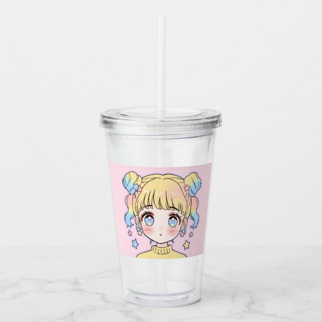 Kawaii Pastel Star Girl Portrait Acrylic Tumbler (Front)