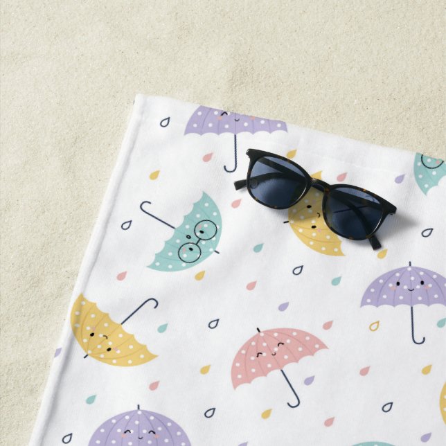 Kawaii Pastel Umbrella Pattern Beach Towel (In Situ)