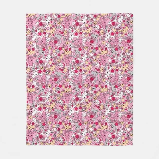 Kawaii pattern fleece blanket (Front)