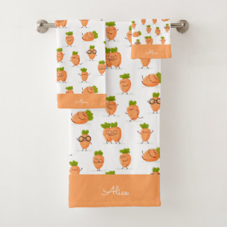 Kawaii pattern of fun carrots bath towel set