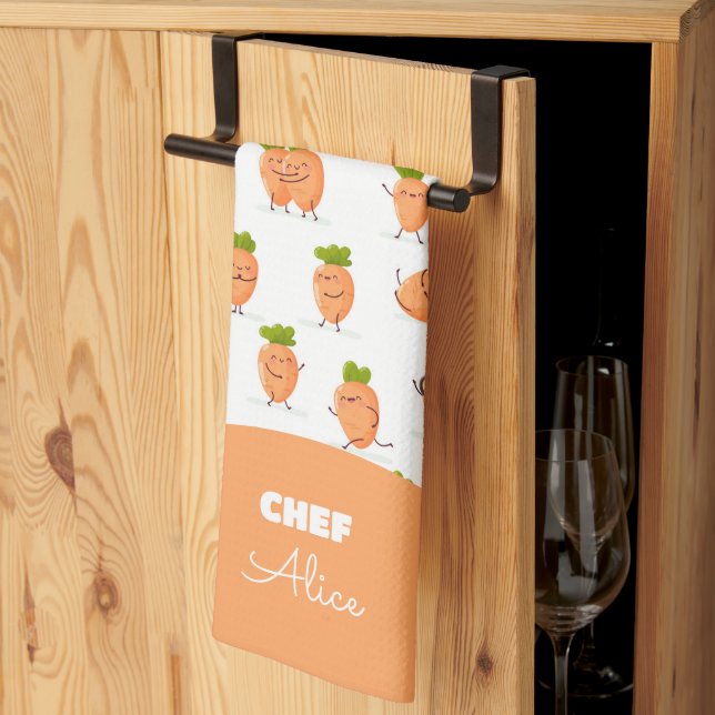 Kawaii pattern of fun carrots tea towel (Thirds Fold)