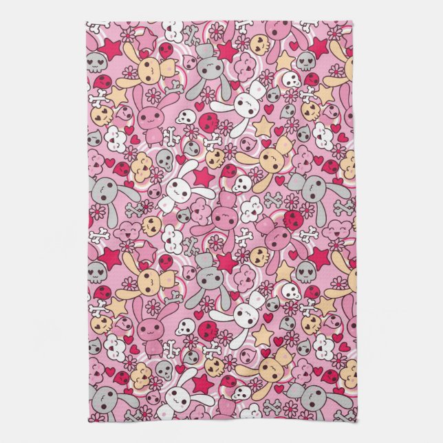 Kawaii pattern tea towel (Vertical)