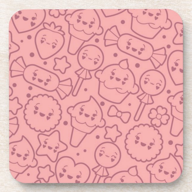 Kawaii pattern with cute cakes coaster (Front)
