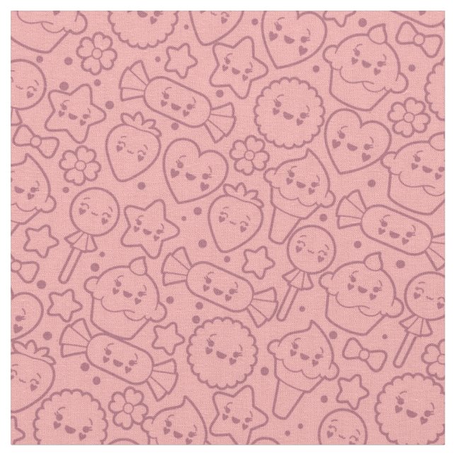 Kawaii pattern with cute cakes fabric (Close Up)