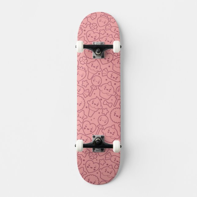 Kawaii pattern with cute cakes skateboard (Front)