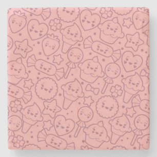Kawaii pattern with cute cakes stone coaster
