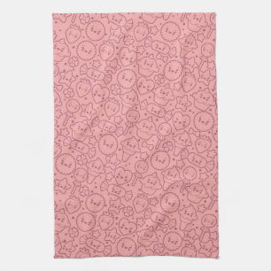 Kawaii pattern with cute cakes tea towel