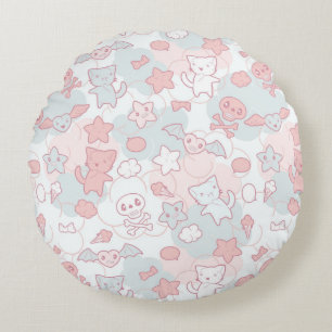 kawaii pattern with doodle round cushion