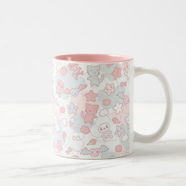 kawaii pattern with doodle Two-Tone coffee mug (Right)