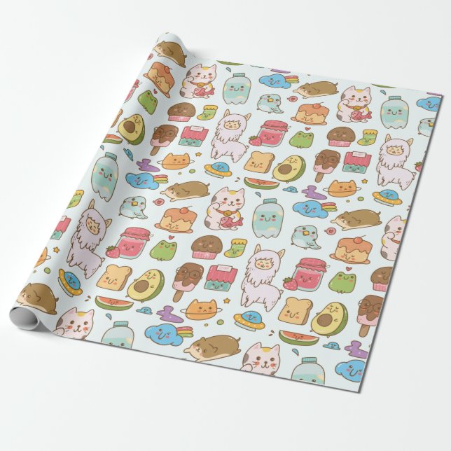 Kawaii Pattern Wrapping Paper (Unrolled)