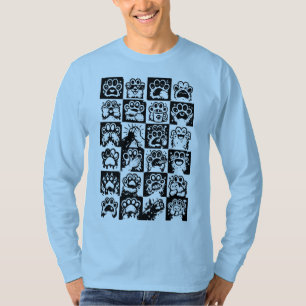 Kawaii Paw Emotions Black White Grid T-Shirt
