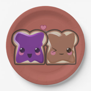 Kawaii Peanut Butter and Jelly Friends Paper Plate