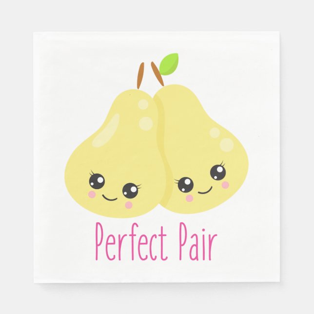 Kawaii Pear Couple Perfect Pair Funny Pun Napkin (Front)
