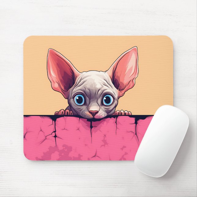 Kawaii Peeking Cute Sphynx Cat Mouse Pad (With Mouse)
