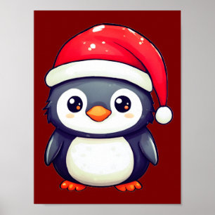 Kawaii Penguin Wearing a Cosy Santa Hat this Xmas! Poster