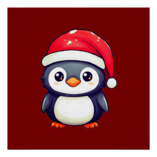 Kawaii Penguin Wearing a Cosy Santa Hat this Xmas! Poster
