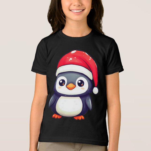 Kawaii Penguin Wearing a Cosy Santa Hat this Xmas! Tri-Blend Shirt (Front)