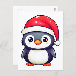 Kawaii Penguin Wearing a Cozy Santa Hat this Xmas! Postcard