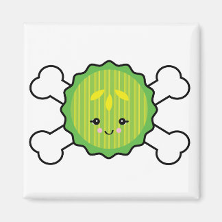 kawaii pickle slice and crossbones design magnet