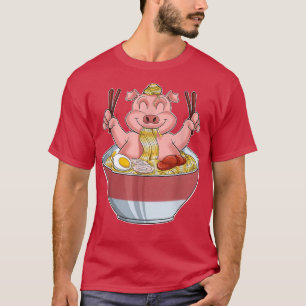 Kawaii Piglet Japanese Ramen Noodles I Otaku Anime T-Shirt
