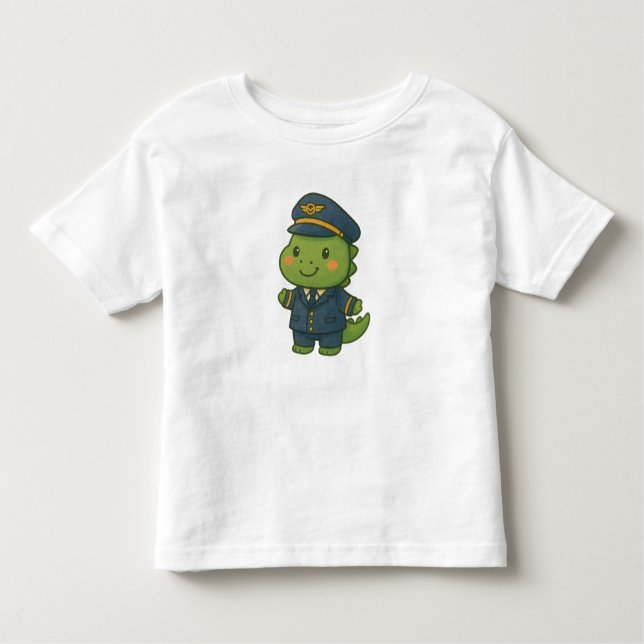 Kawaii PilotDinosaur – Cute Dino Jobs Toddler T-Shirt (Front)