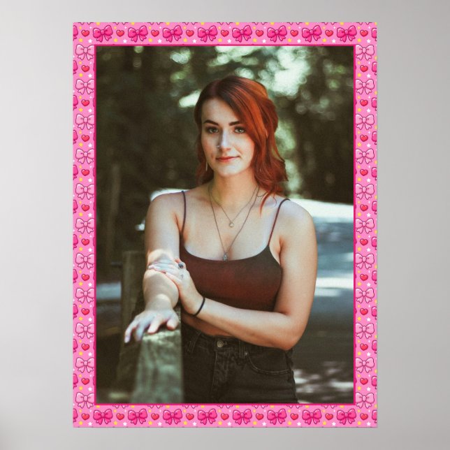 Kawaii Pink Bows Custom Photo Poster (Front)