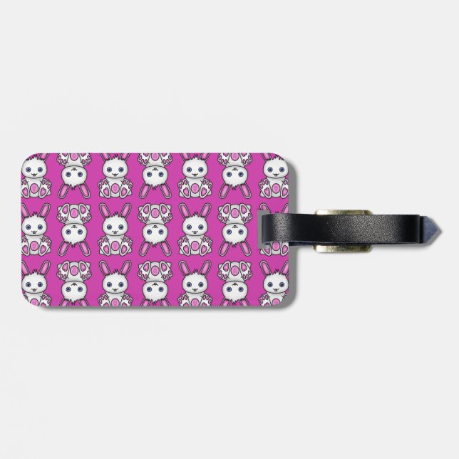Kawaii Pink Bunny Pattern Luggage Tag (Back Horizontal)
