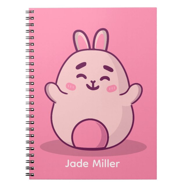 Kawaii Pink Bunny Personalised Name Notebook (Front)