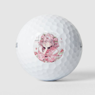 Kawaii Pink Cafe Anime Girl Golf Balls