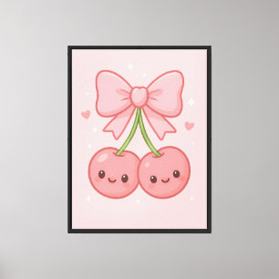 ✨ Kawaii Pink Cherry Bow Wall Art – Cute Aesthetic