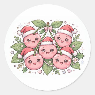 Kawaii Pink Cherry Santa Hats Christmas Sticker