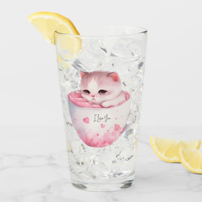 Kawaii Pink Chibi Cat With A Cute Crown Glass (Front Ice)