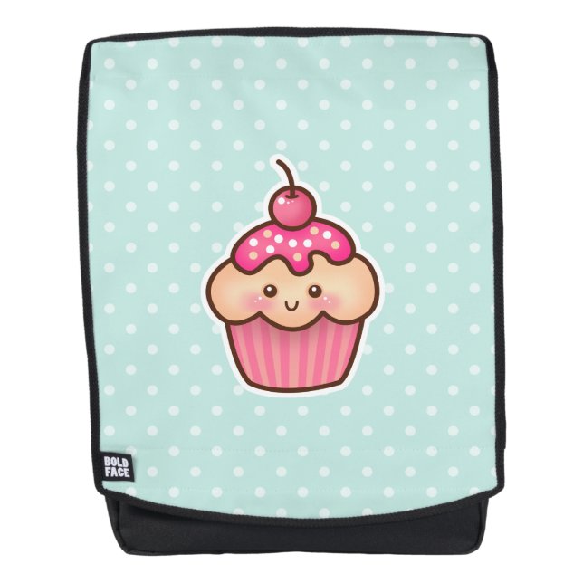 Kawaii Pink Cupcake and Cute Mint Blue Polka Dots Backpack (Front)