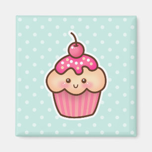 Kawaii Pink Cupcake and Cute Mint Blue Polka Dots Magnet