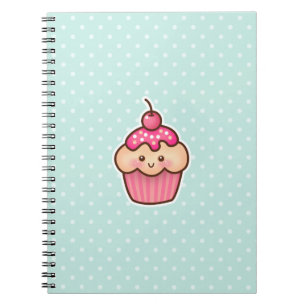 Kawaii Pink Cupcake and Cute Mint Blue Polka Dots Spiral Notebook