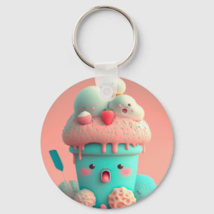 Kawaii pink cute ice cream  notebook key ring