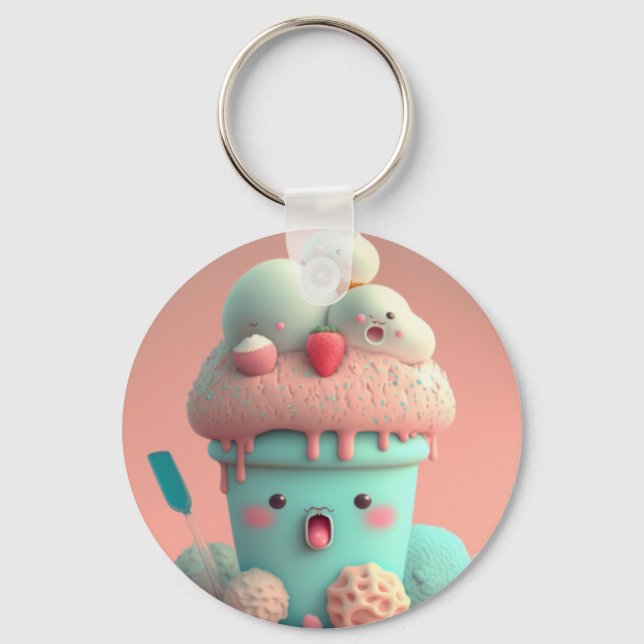 Kawaii pink cute ice cream  notebook key ring (Front)