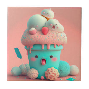 Kawaii pink cute ice cream  notebook tile