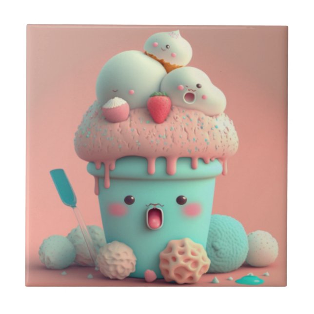 Kawaii pink cute ice cream  notebook tile (Front)