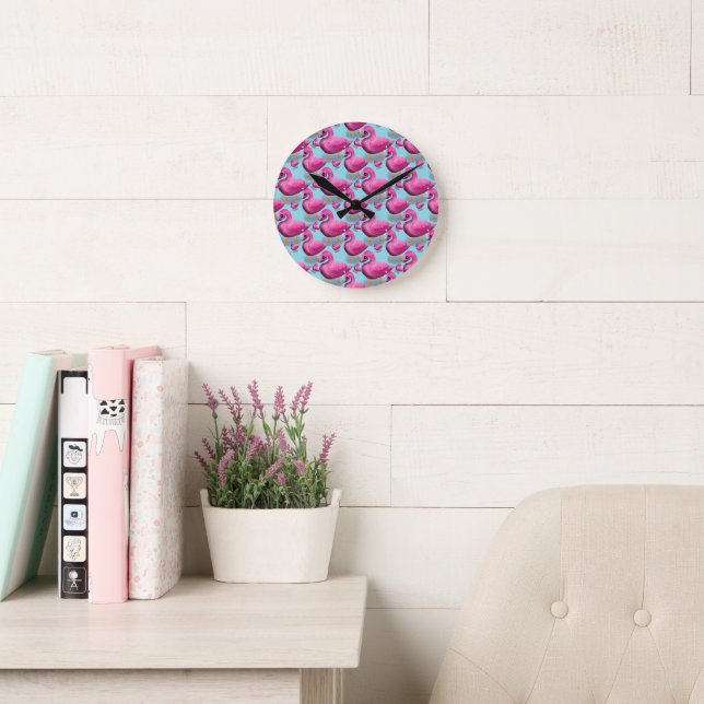 Kawaii Pink Duck Pattern – Adorable Aesthetic Maxi Round Clock (Reading Room)