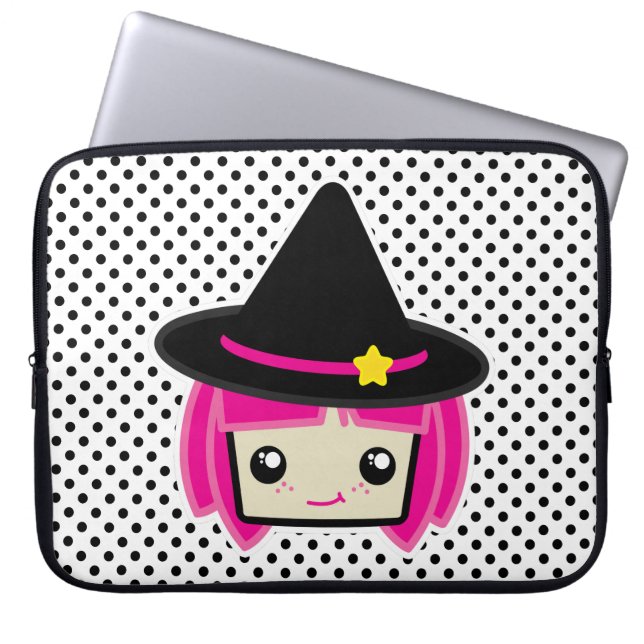 Kawaii Pink Haire Witch Laptop Sleeve (Front)