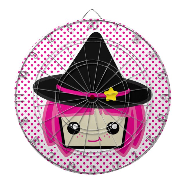 Kawaii Pink Haired Witch Dart Board (Front)