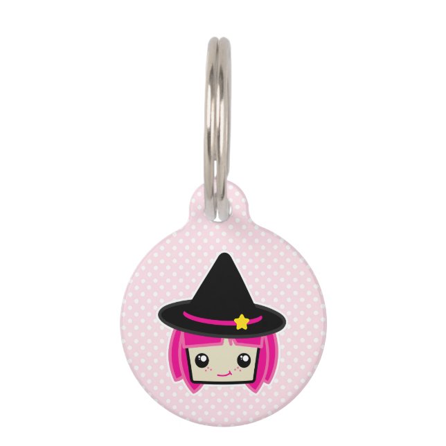 Kawaii Pink Haired Witch Dog Tag (Front)