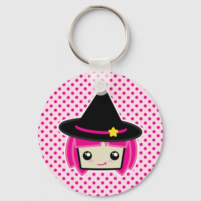 Kawaii Pink Haired Witch Keychain (Front)