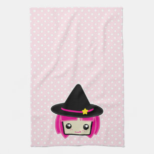 Kawaii Pink Haired Witch Kitchen Towel