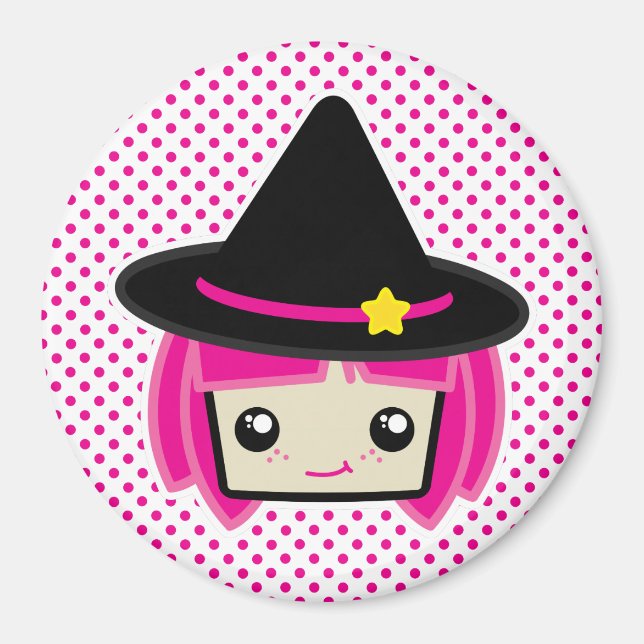 Kawaii Pink Haired Witch Magnet (Front)