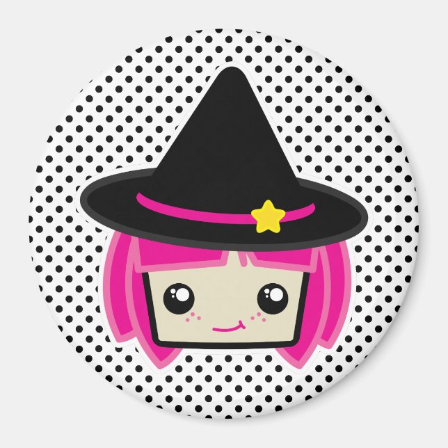 Kawaii Pink Haired Witch Magnet (Front)
