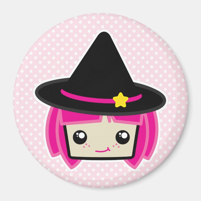 Kawaii Pink Haired Witch Magnet (Front)
